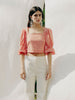 ADELE top: 100% organic cotton, GOTS vichy pattern, handmade in Switzerland, vegan, white/tangerine.
