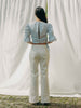 Vegan ADELE top in GOTS organic cotton with vichy pattern, handmade in Switzerland, includes a waist belt.
