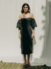 Sanaa dress: puff sleeves, feminine neckline, organic cotton satin, GOTS certified, available in black and white.